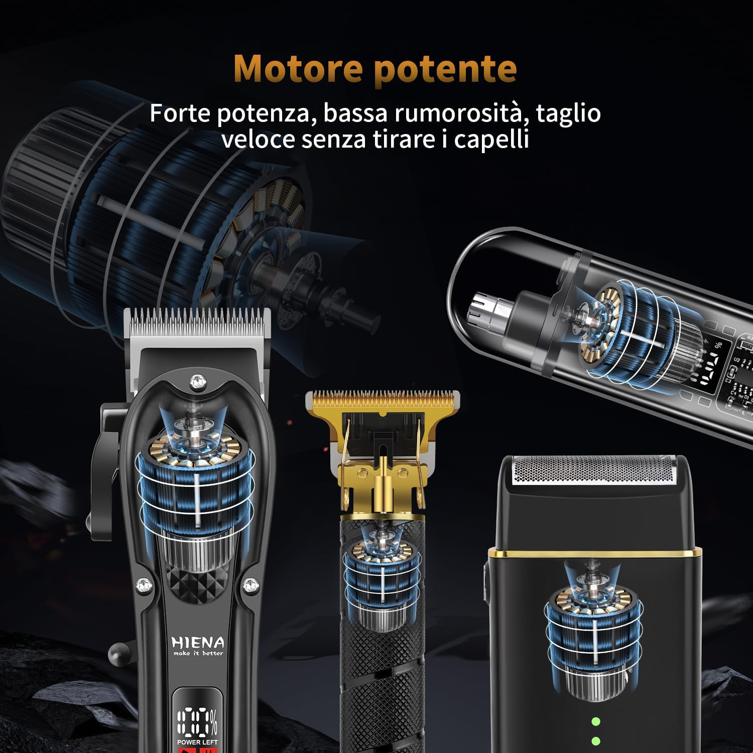 Thumbnail 6 de HIENA PRO Tagliacapelli Uomo Professionale – Kit completo per rasatura e taglio, rasoio a lamina e accessori incluso