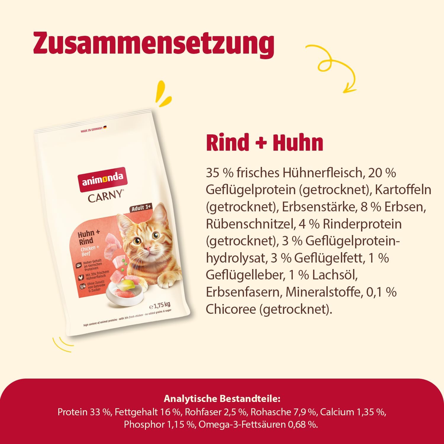 Detalle de Animonda Carny Adult Katzen Trockenfutter Huhn und Rind – Ausgewogene Ernährung für erwachsene Katzen