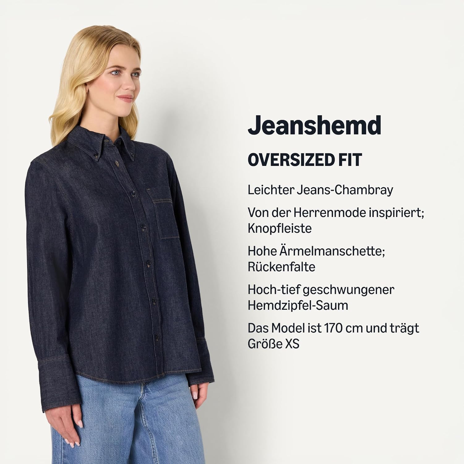 Thumbnail 3 de Amazon Essentials Damen Oversize-Denimhemd mit Knopfleiste (Denim-Chambray)