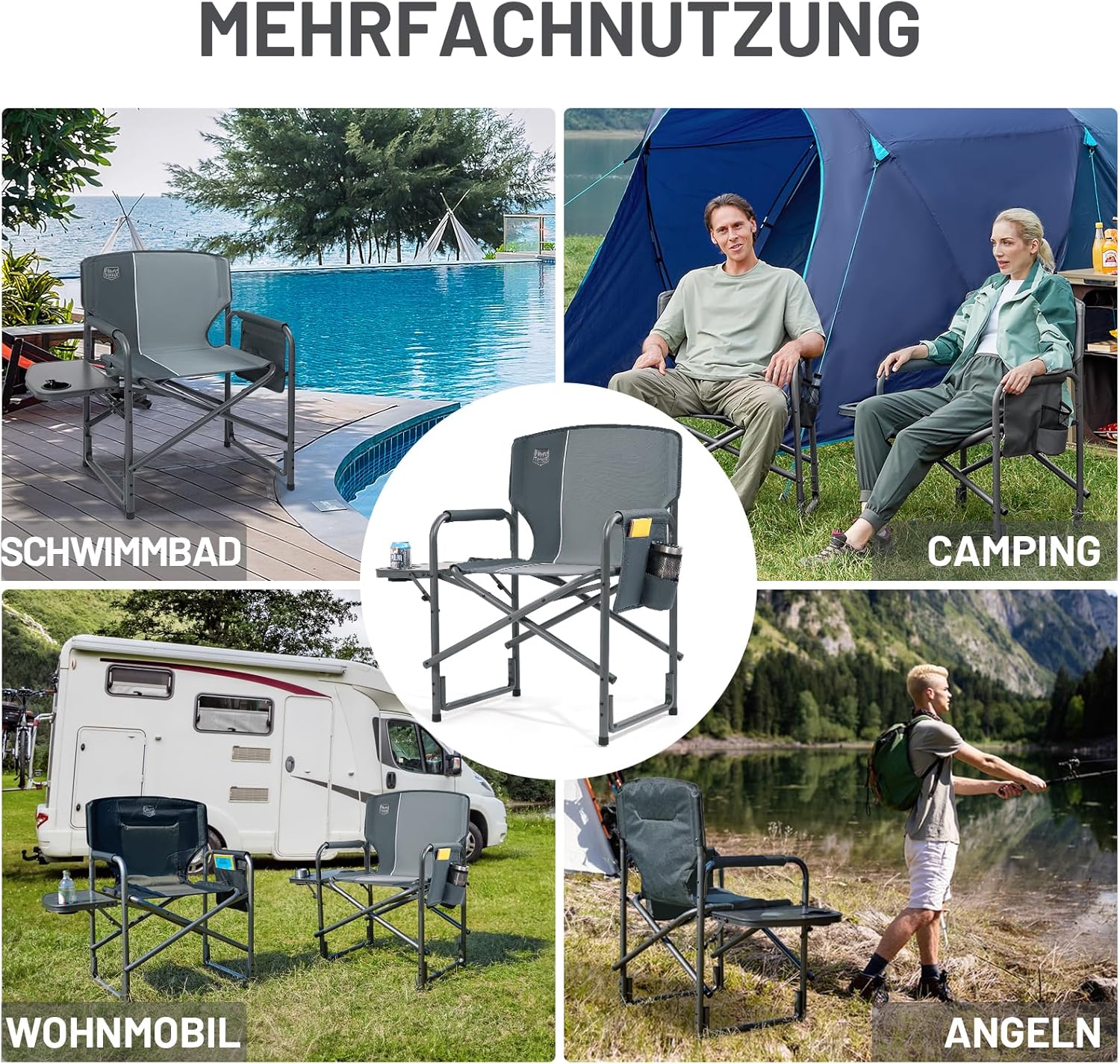 Thumbnail 6 de TIMBER RIDGE faltbarer Camping-Director-Stuhl (2er-Set) mit Seitentisch, Tasche und Getränkehalter – bis 180 kg, ultraleicht 3,3 kg