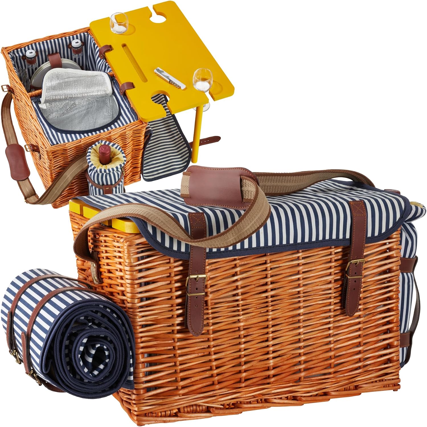Detalle de tectake 405192 picknickkorg för fyra med kylfack, filt och bord