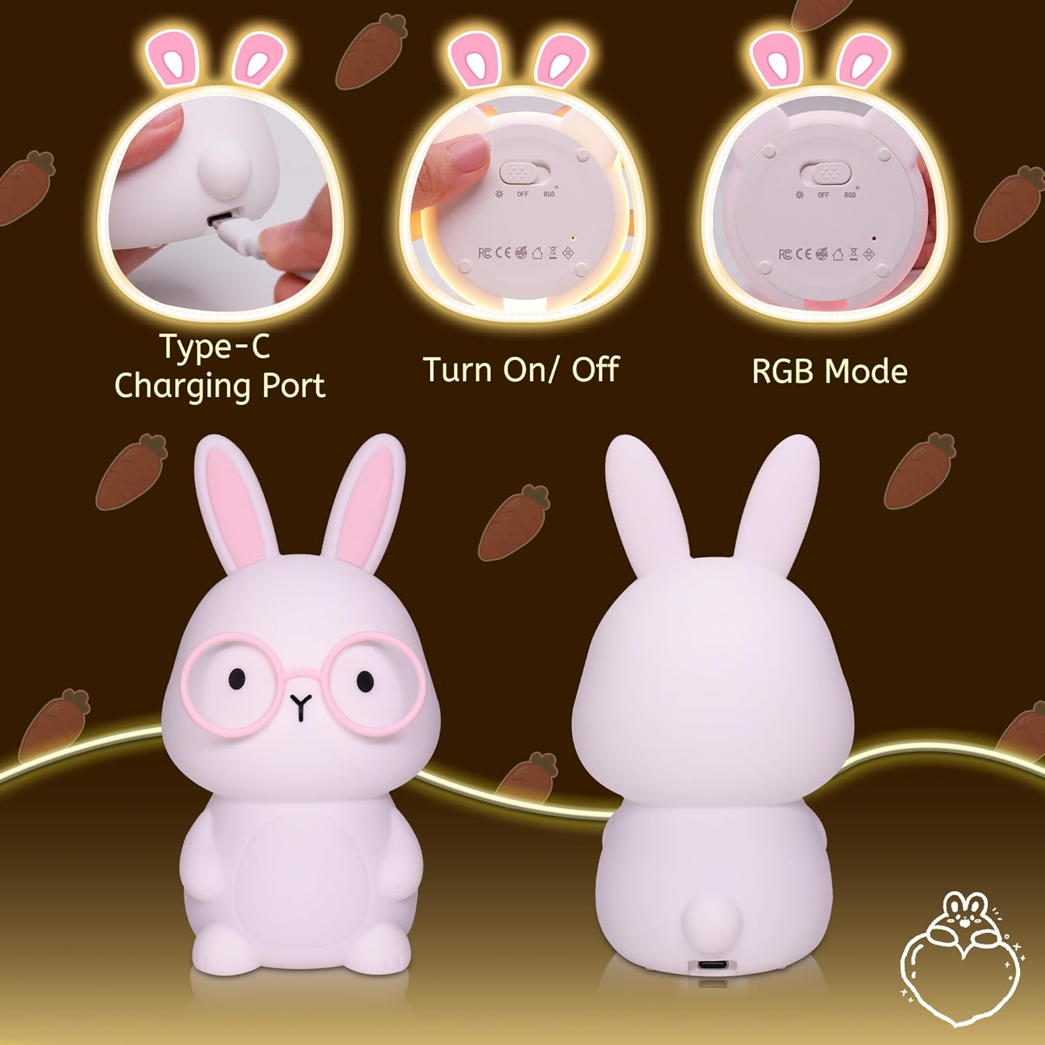 Thumbnail 6 de YuanDian Bunny Nachtlicht – Hase aus weichem, waschbarem Silikon mit 8 Farben, Dimmer & Timer