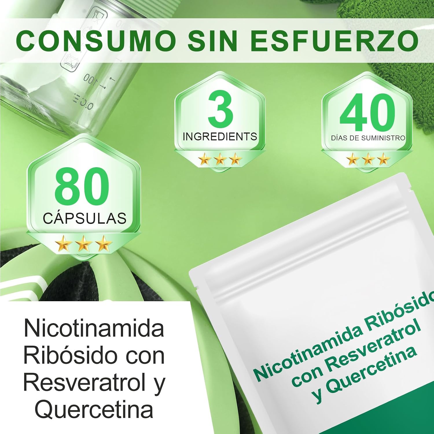 Thumbnail 6 de Nicotinamida Ribósido con Resveratrol y Quercetina 80 Cápsulas