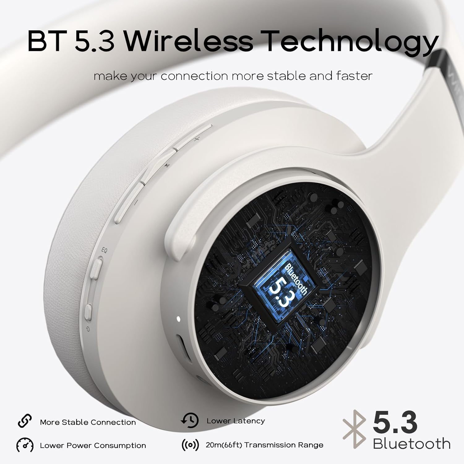 Thumbnail 5 de DOQAUS Wireless Over-Ear Headphones (Bluetooth 5.3) with 3 EQ Modes, up to 90H play time, mic – Light Grey