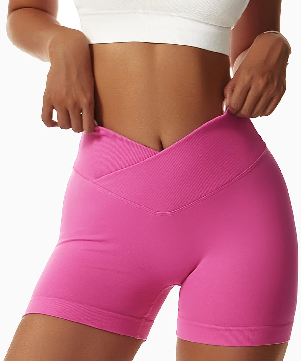 Detalle 2 de Vertvie Damen Gym Shorts V-Cross Stretch Push-Up High Waist – nahtloser Workout-Shorts mit 4-Wege-Stretch