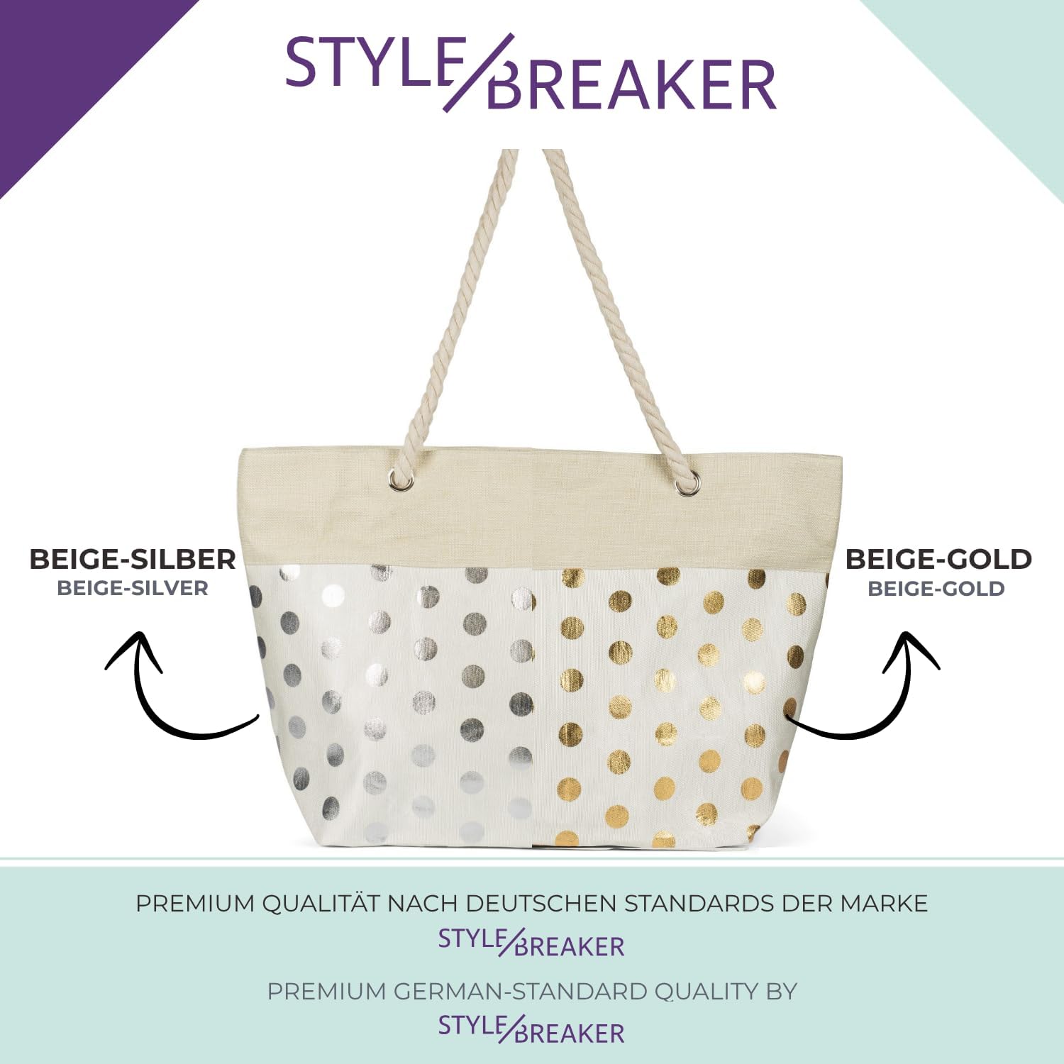 Detalle de styleBREAKER Ladies XXL Borsa da spiaggia grande con motivo a punti metallici e cerniera – zaino versatile per mare e shopping
