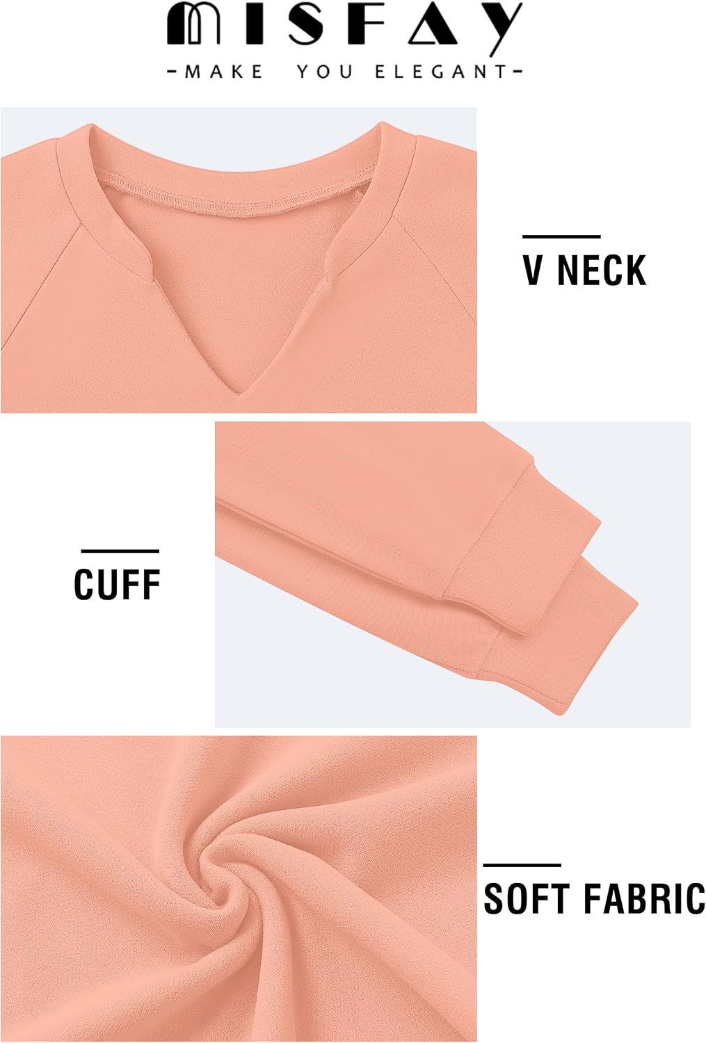 Detalle 1 de MISFAY Women's V-Neck Sweatshirt, Lightweight Tunic-Length Pullover