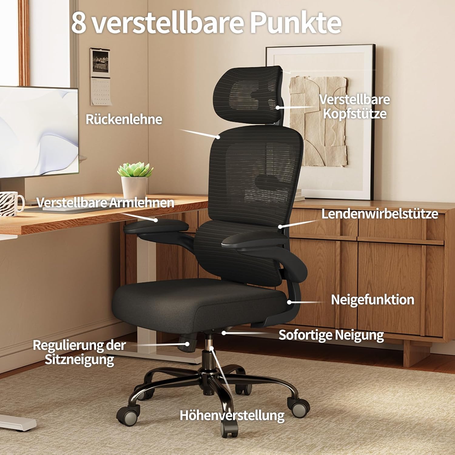 Thumbnail 4 de TRALT Bürostuhl Ergonomie Lordosenstütze 150 kg
