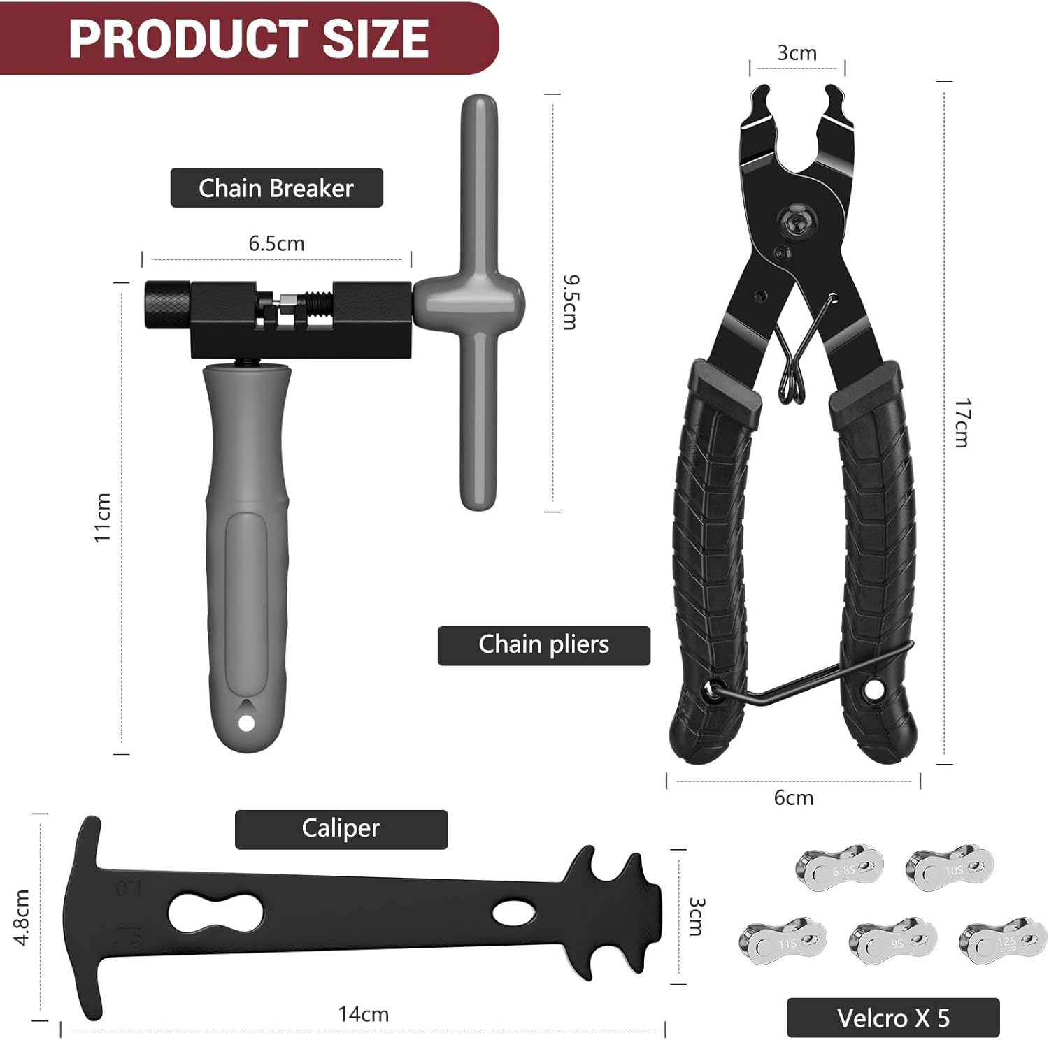 Thumbnail 1 de ytorgr Bike Chain Tool Repair Kit: all-in-one chain tool, wear gauge and 5 pairs of links for 6–12 speed chains