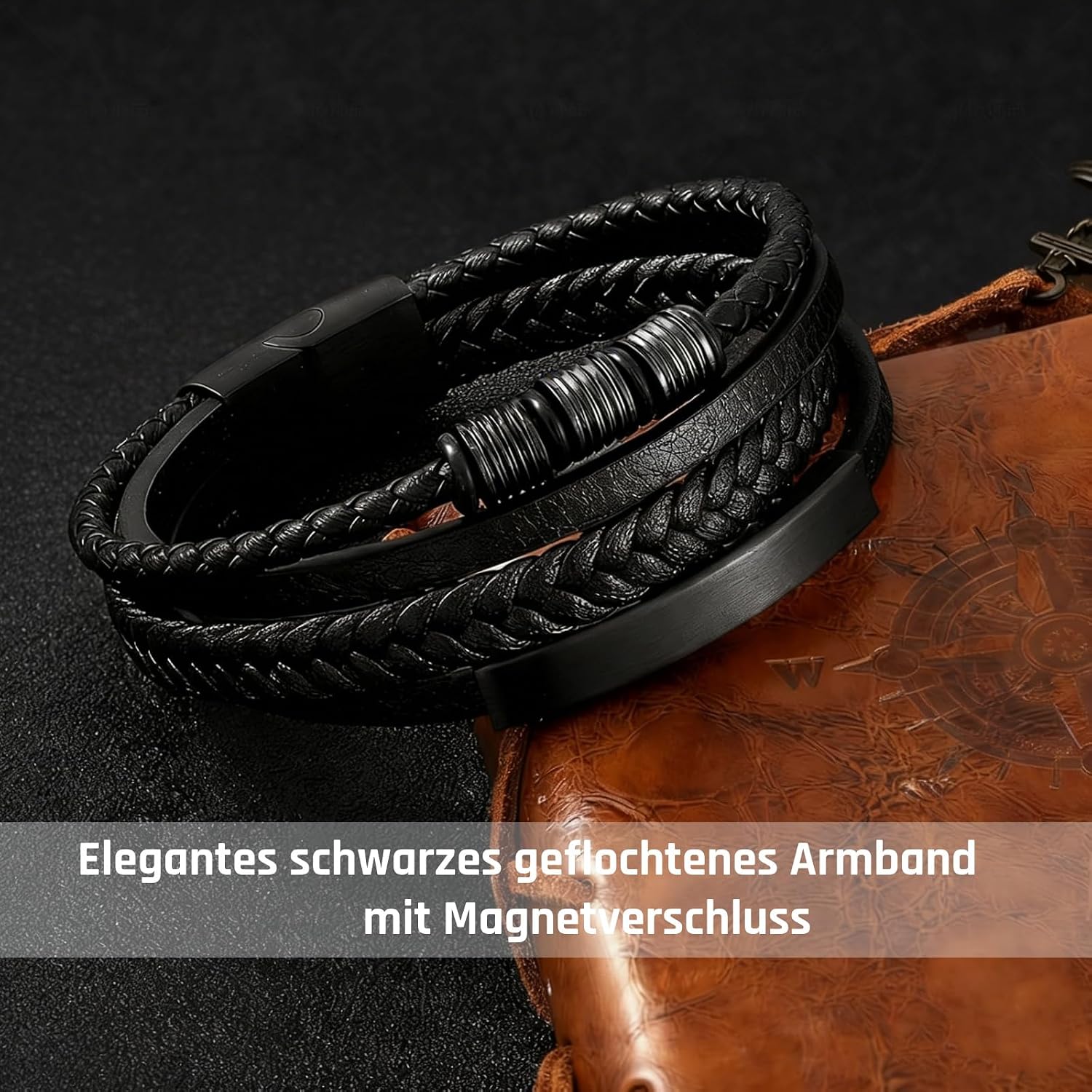 Detalle 1 de Gkmamrg Pulsera de cuero para hombre 22,5 cm