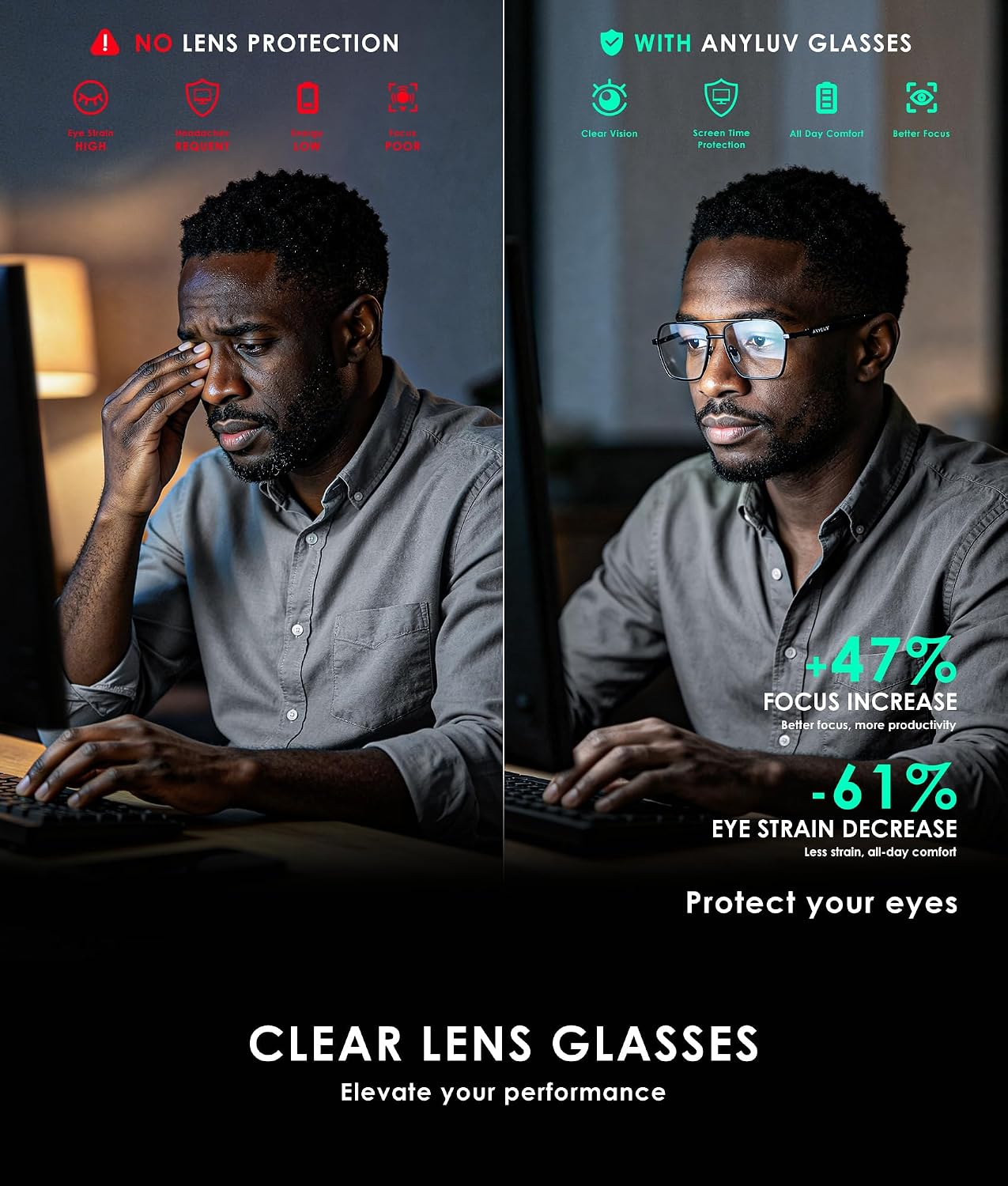 Thumbnail 5 de ANYLUV Blue Light Glasses for Men & Women — 45% Blue Light Blocking, Slim Metal Frame