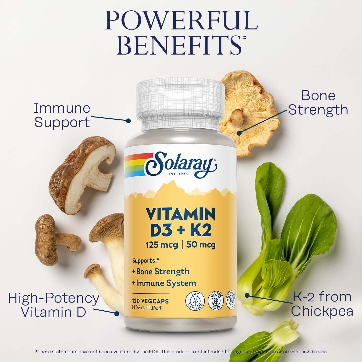 Detalle de SOLARAY Vitamin D3 K2 vegcaps 120