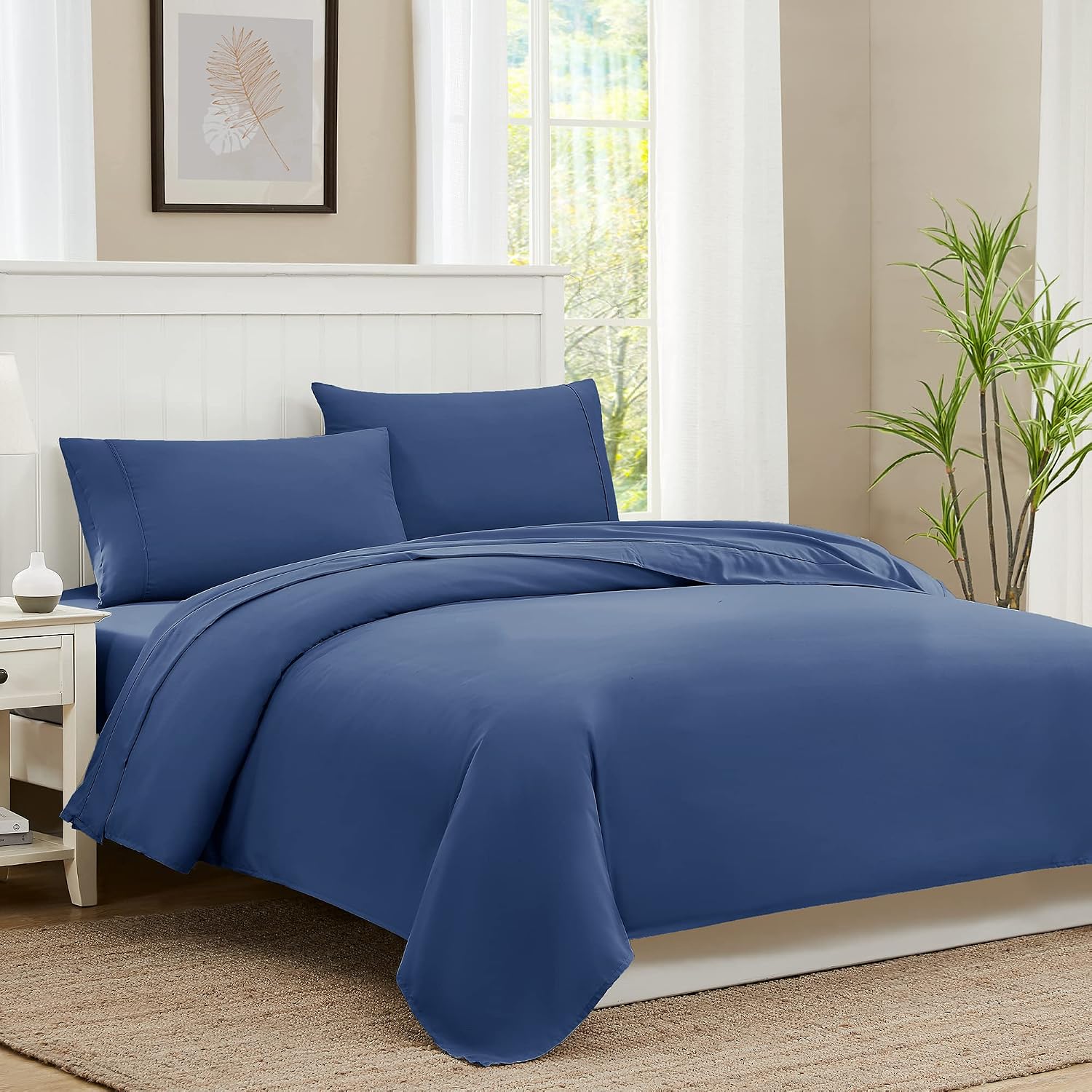 Detalle 2 de Softan MICSHTSETNAVYQ Queen Microfiber Sheet Set, Navy, 15-Inch Deep Pocket