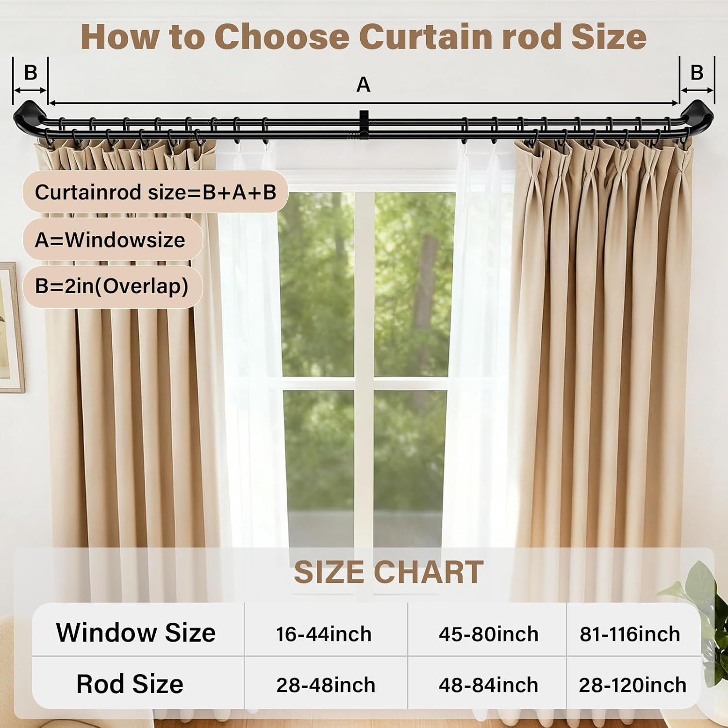 Detalle de Abiglifty Double Curtain Pole 71-122cm, 19mm Black Extendable Double Rod with Brackets for Eyelet Curtains