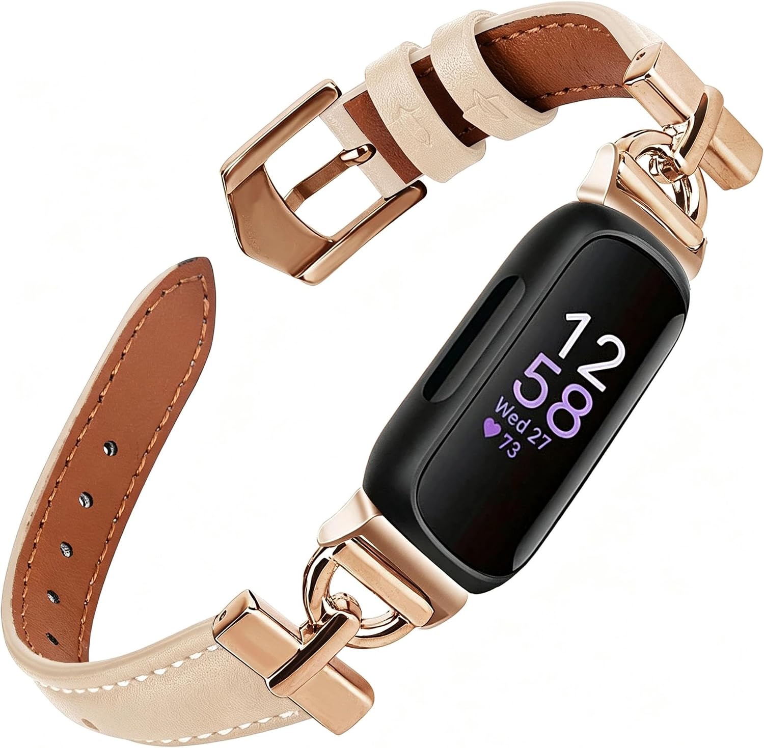 Detalle de Apawband Fitbit Inspire 3用レザーバンド D型メタルバックル・ステンレス製コネクター