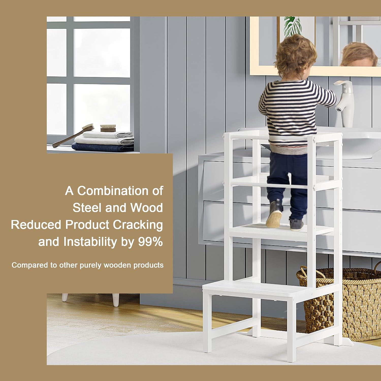 Detalle de INNOD Toddler Kitchen Step Stool with Steel and Wood