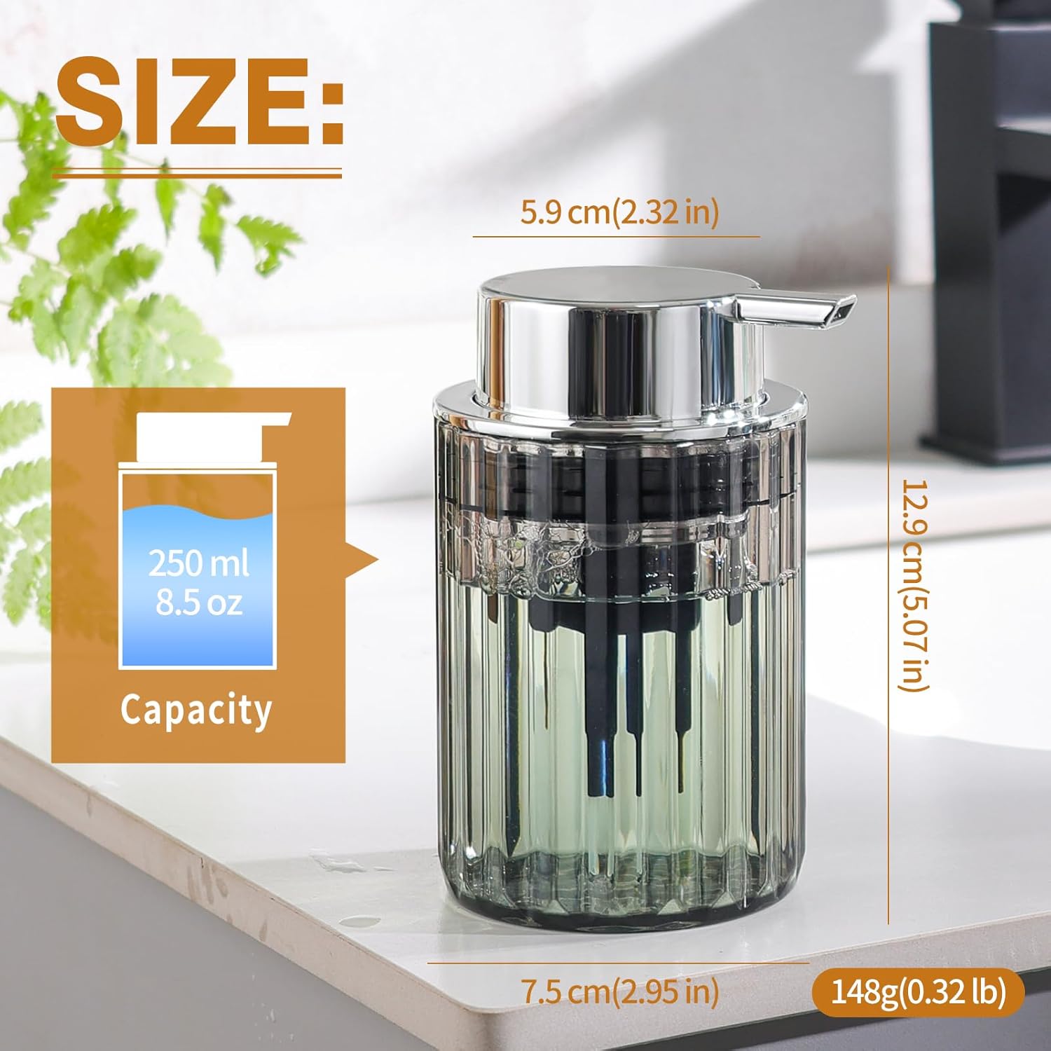 Thumbnail 3 de Soap Dispenser, Plastic Liquid Lotion Dispenser 250ml — Transparent Grey with Large Pump
