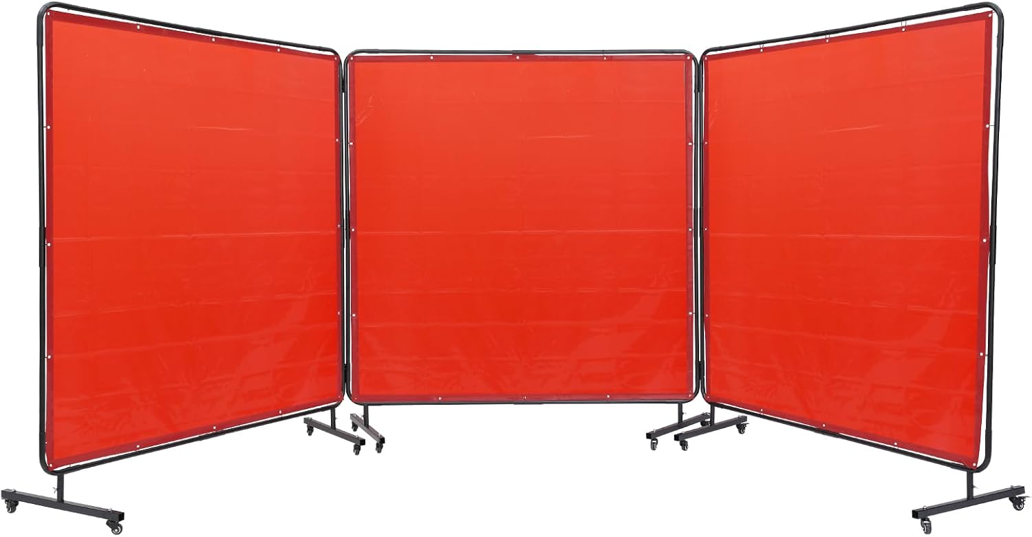 Detalle de VEVOR Welding Screen with Frame – 3-Panel 6' x 6' Moveable Curtain on 12 Wheels