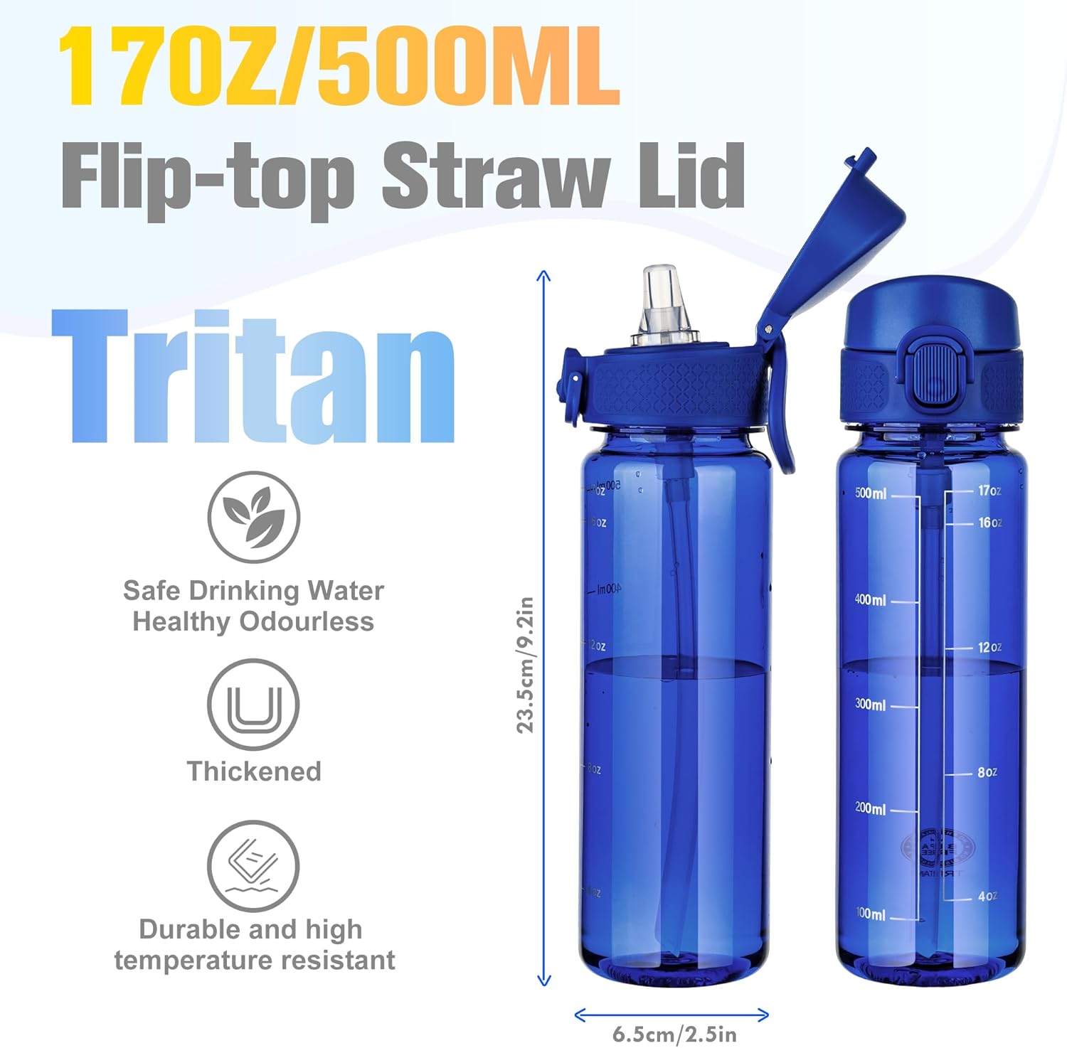 Thumbnail 2 de GOPPUS 500ml/17oz Clear Tritan Water Bottle with Straw – BPA Free, Leakproof & One-Handed Flip Top