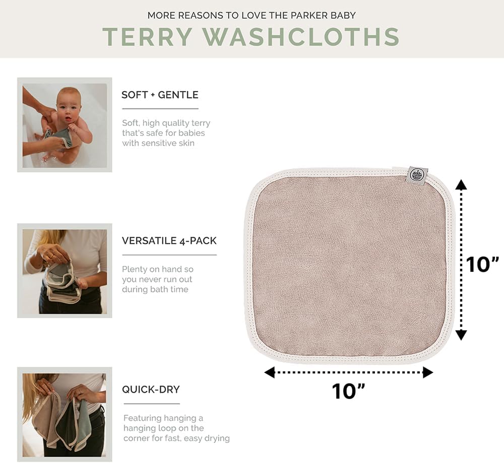 Detalle de Parker Baby Co. Baby Washcloths, 4-Pack
