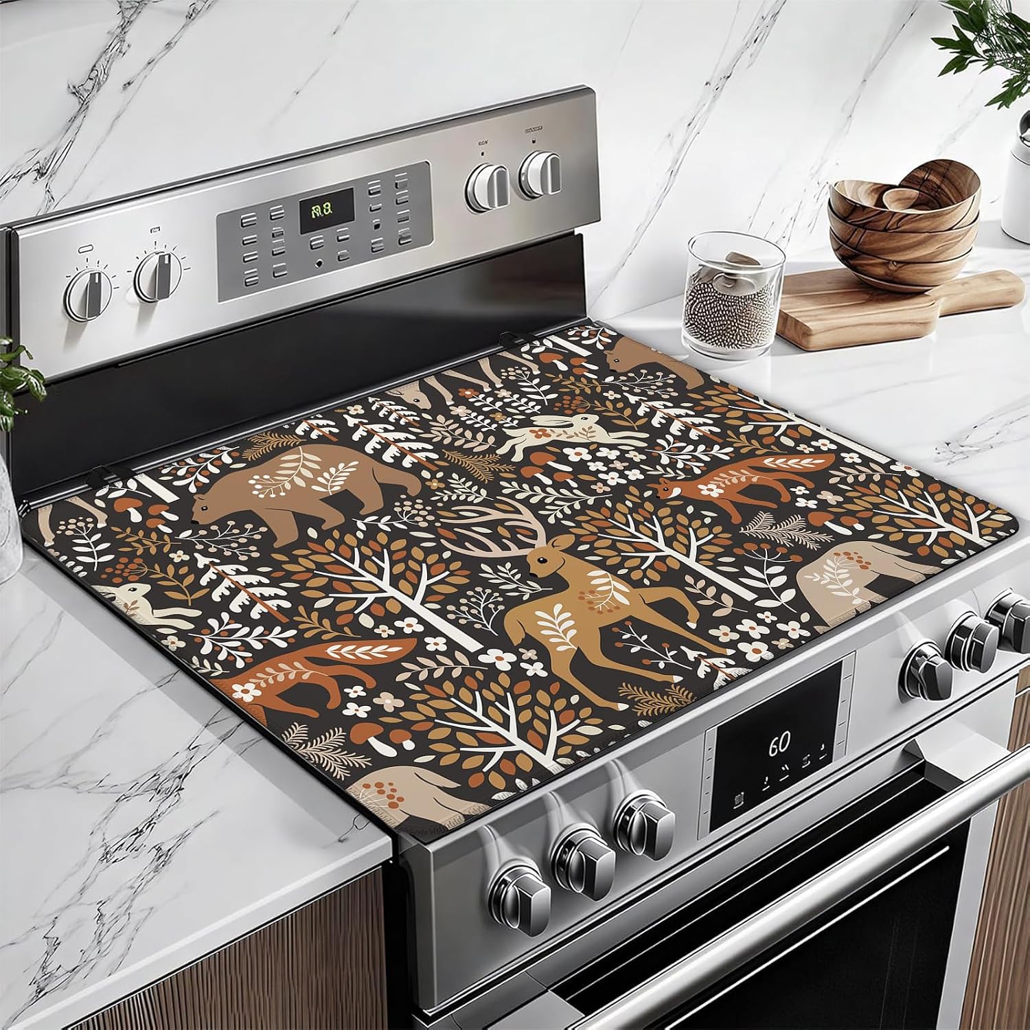 Detalle de GANTINIR Bear Deer Forest Stove Top Cover, Natural Rubber, 28 x 20 Inches