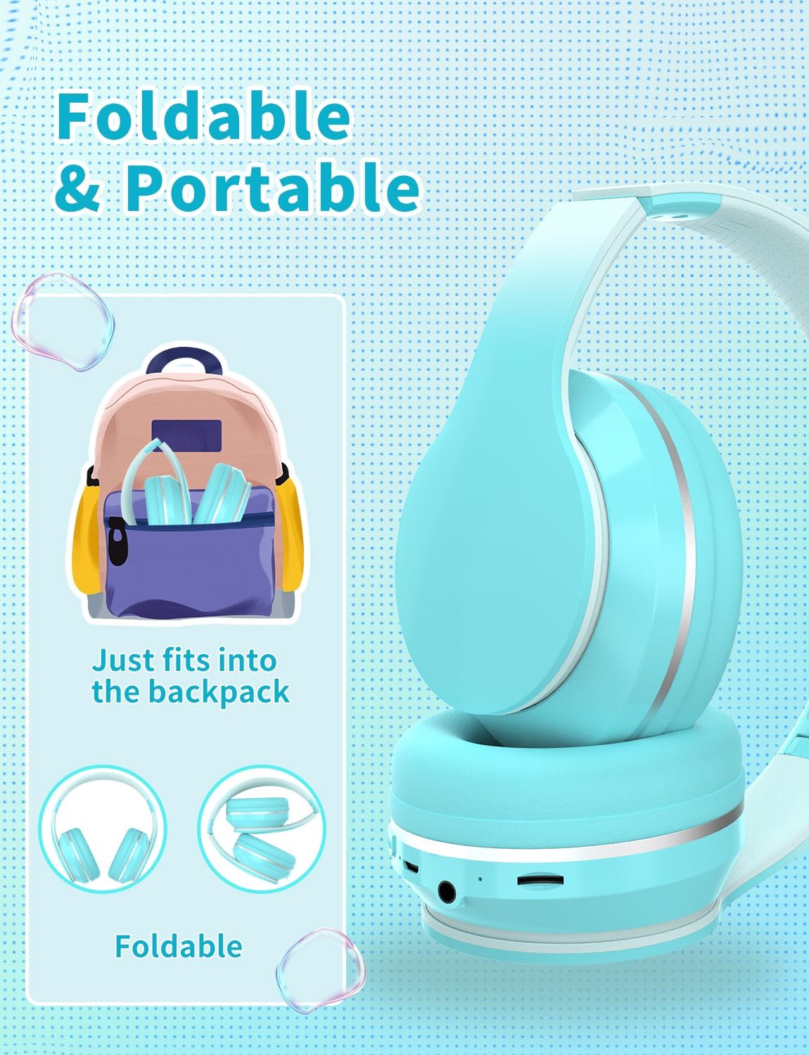 Thumbnail 5 de Bluetooth Kids Headphones: Wireless On-Ear Headset with 40mm Drivers, BT 5.1, 10h Battery, Foldable & Adjustable (Green)