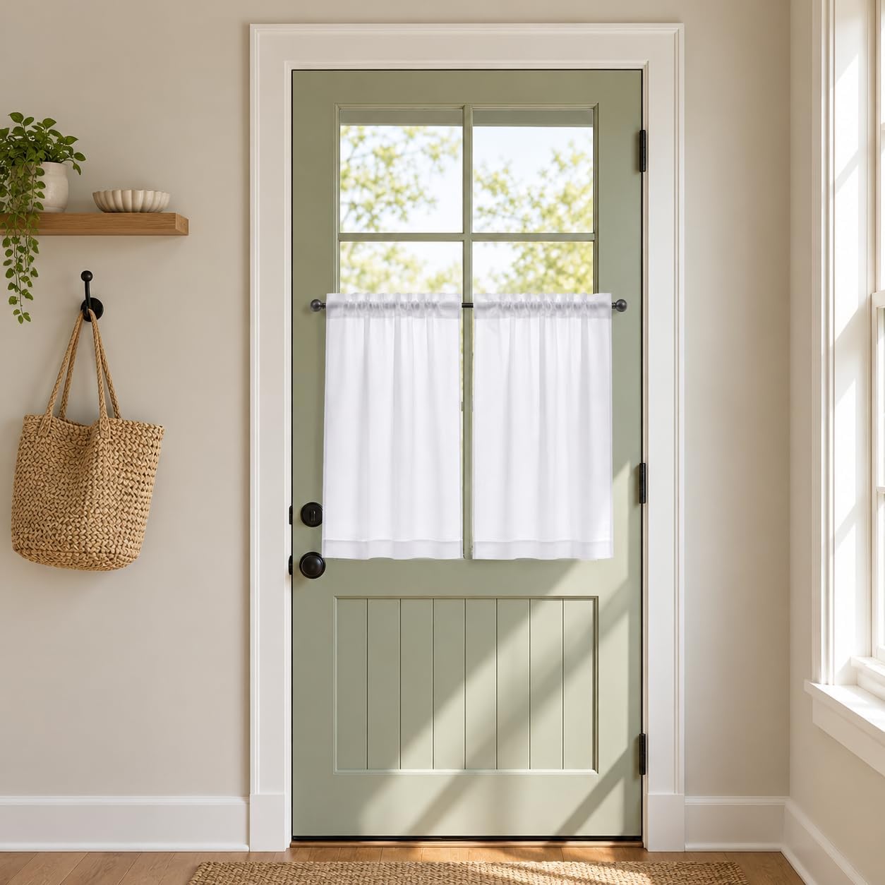 Thumbnail 6 de Chyhomenyc 2-Pack White Kitchen Tier Curtains (30x36 inch) Faux Linen Textured, Light Filtering Cafe Curtains
