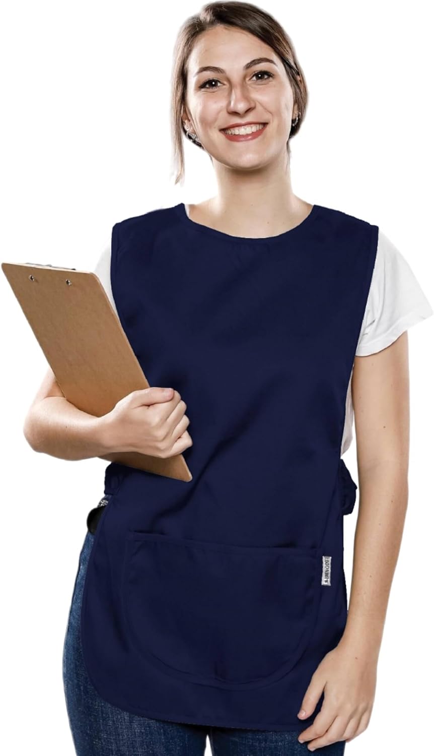 Detalle 2 de LINEN CLOSET® Unisex Tabard Apron with Pockets – Durable Work Tabards for Kitchens and Cleaning