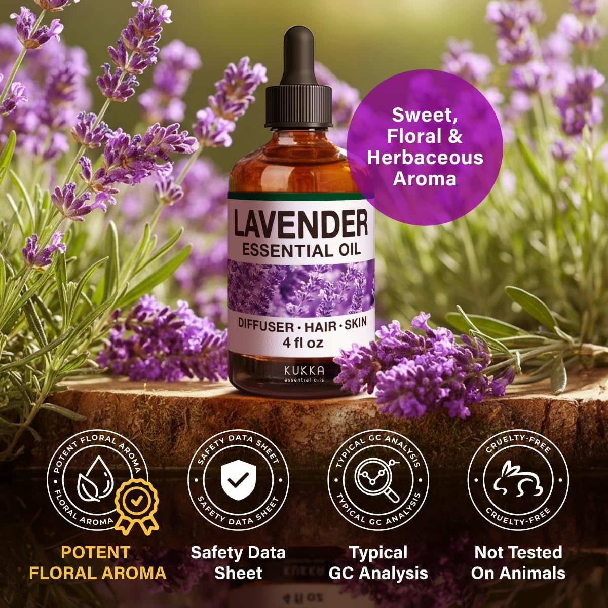 Detalle 2 de Kukka Lavender Essential Oil for Diffuser (Huge 118ml) – 100% Pure Natural Lavender Oil