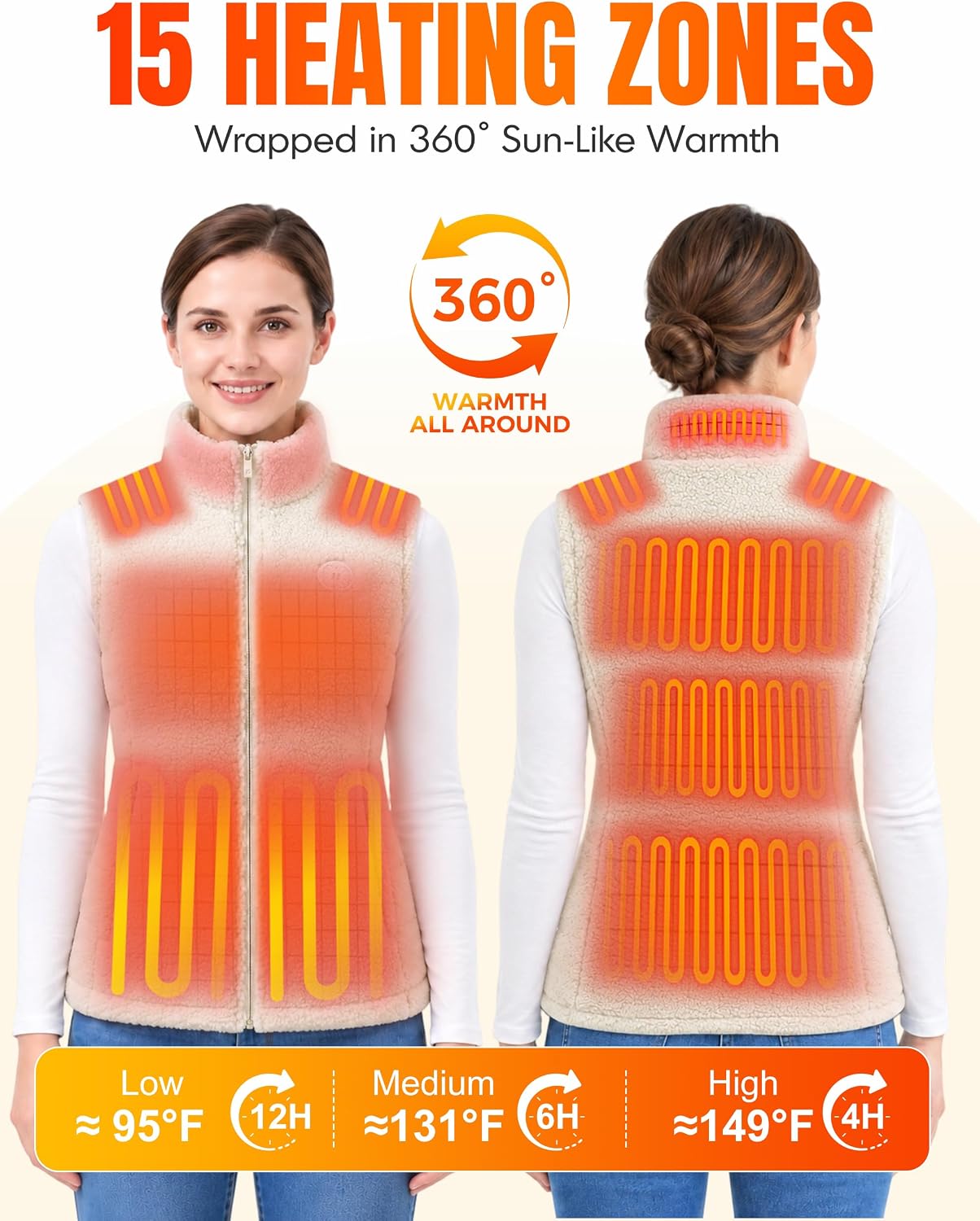 Thumbnail 4 de HOOHEAT Women's Heated Fleece Vest, 15 Heating Zones, 3 Modes, 16,000mAh Battery Pack