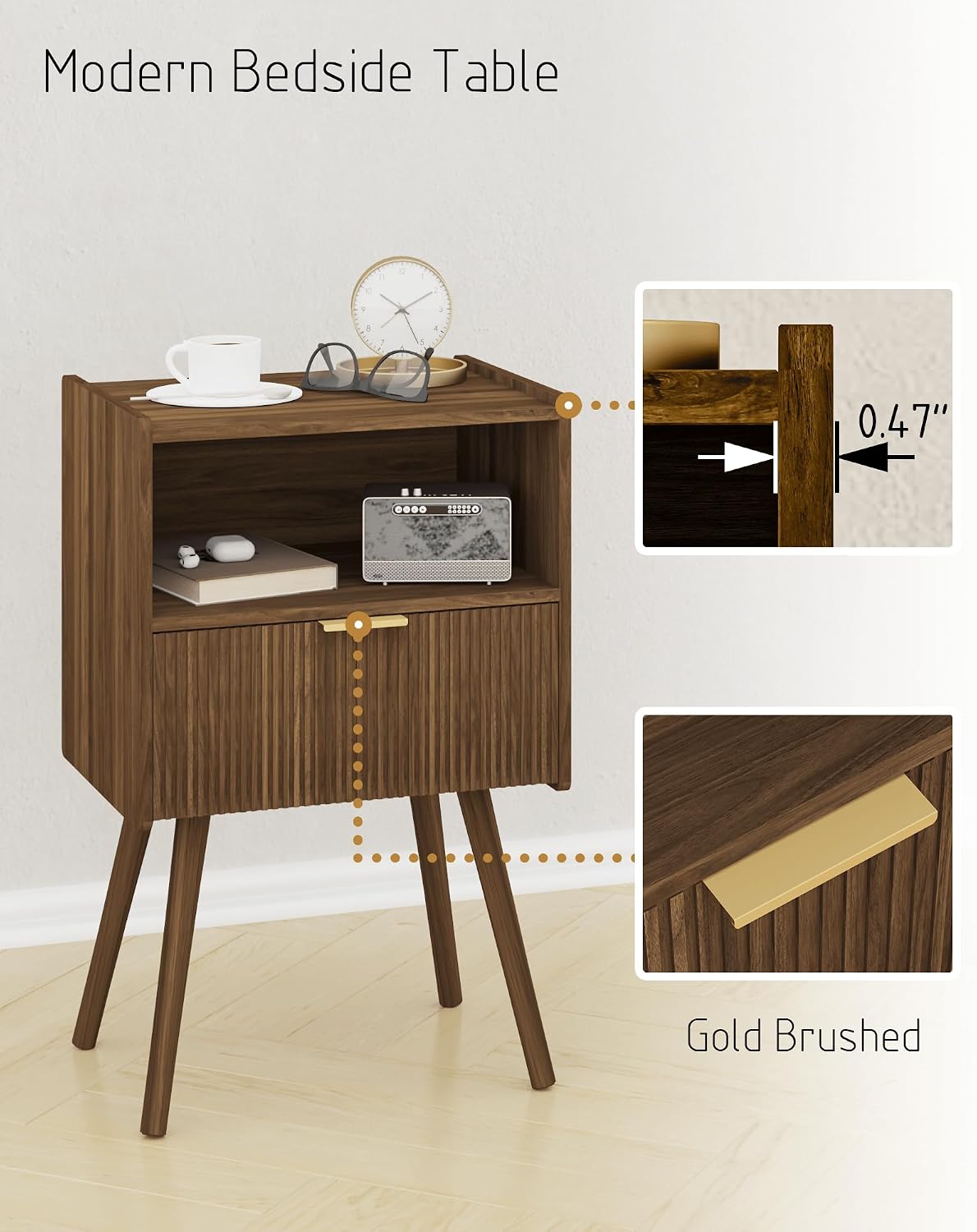 Thumbnail 5 de JOONEE Nightstand Walnut Brown with Drawer