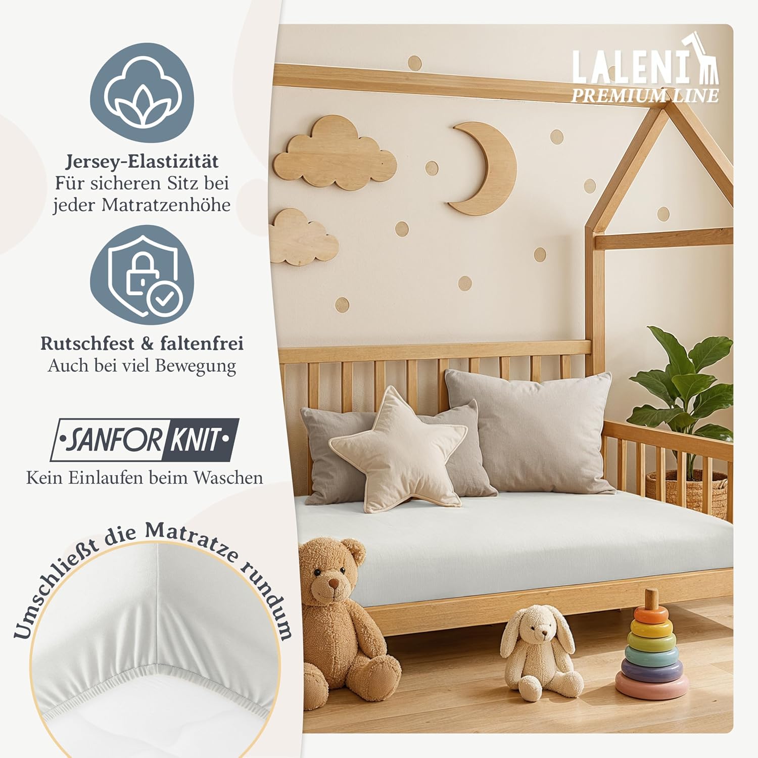 Detalle de Laleni Premium Spannbettlaken 70x140x15 cm (2er-Set) aus 100% Baumwolle, Ivory – für Baby- und Kinderbetten