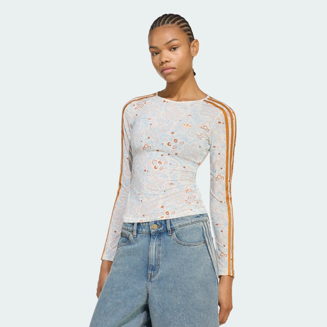 Detalle de Camiseta de manga larga Adidas Originals Summer Glow Mesh Graphics – Blanca