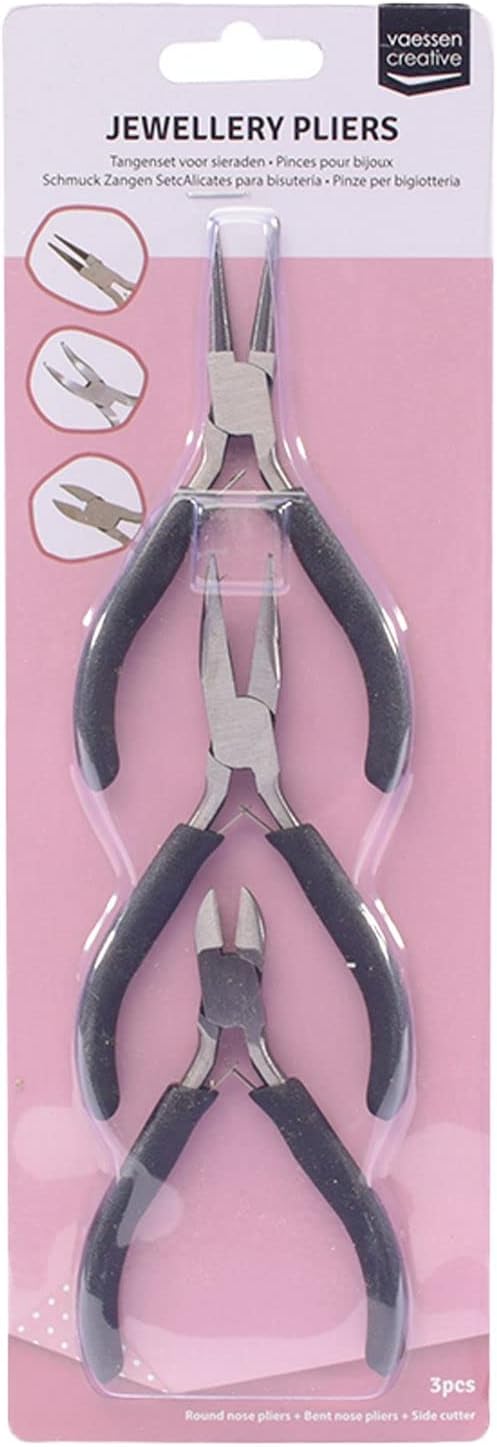 Detalle de Vaessen Creative Lot de 3 pinces pour bijoux et bricolage — bec rond, bec courbé et cutter latéral
