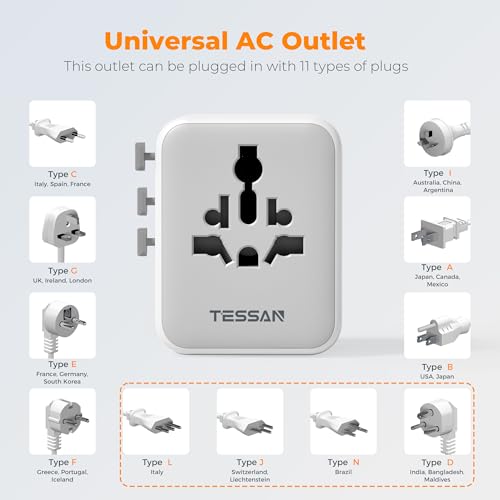 Thumbnail 5 de TESSAN Universal Travel Adapter 28W — 6-in-1 Worldwide Power Companion