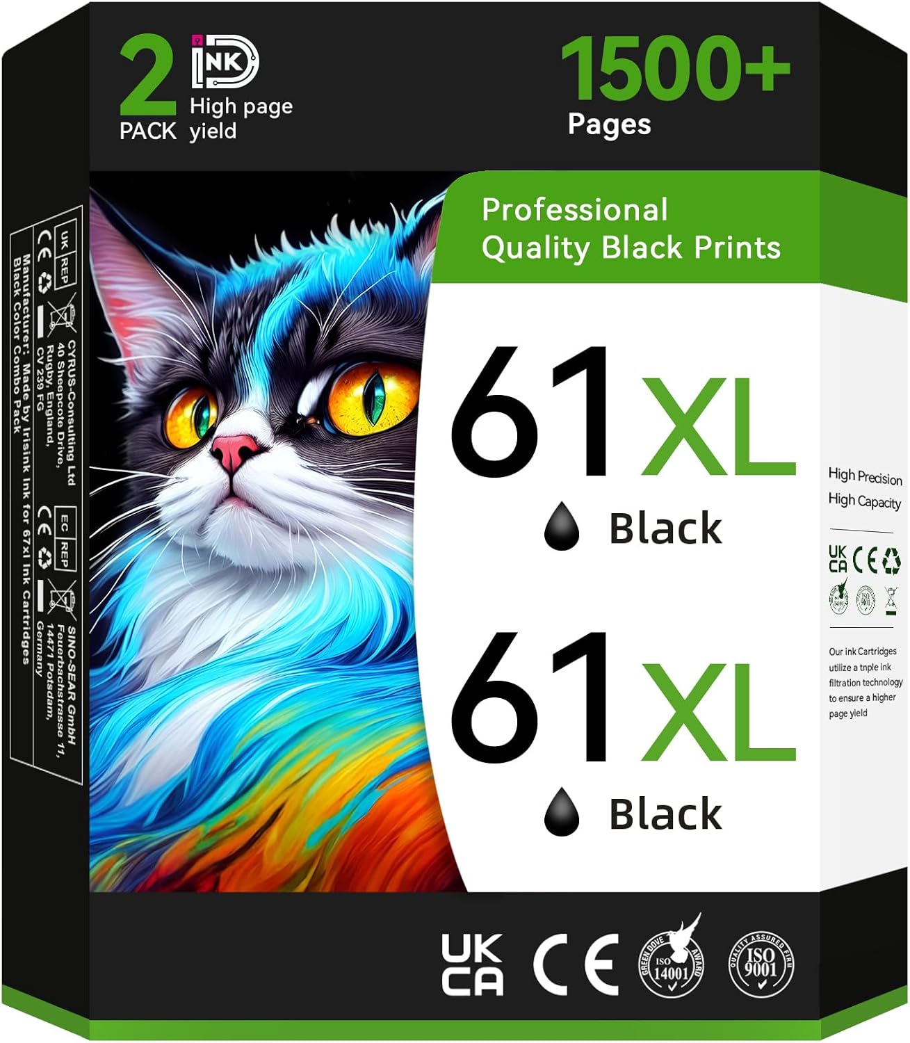 Printer Ink 61XL Black 2-Pack 750 Pages
