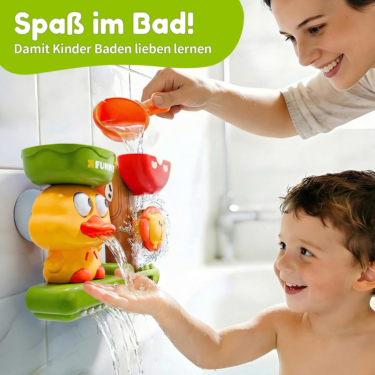 Detalle 2 de KmmiFF Badespielzeug Baby ab 1 Jahr mit 3 Saugnäpfen, Wasserrad & Gießkanne
