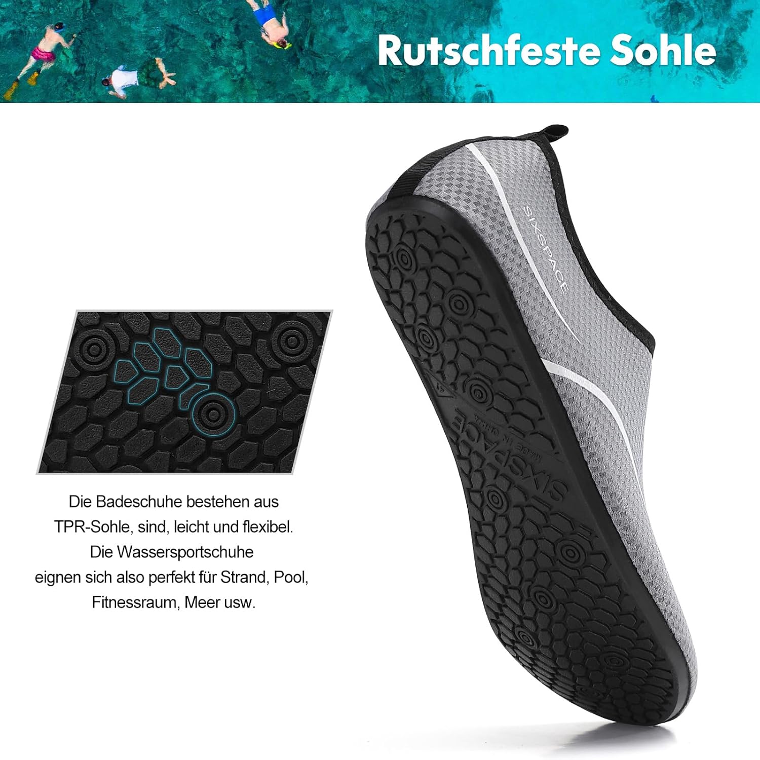Thumbnail 4 de Sixspace Badeschuhe Wasserschuhe Strandschuhe – Schnelltrocknend, atmungsaktiv, rutschfest und flexibel (Gr. 34–47)