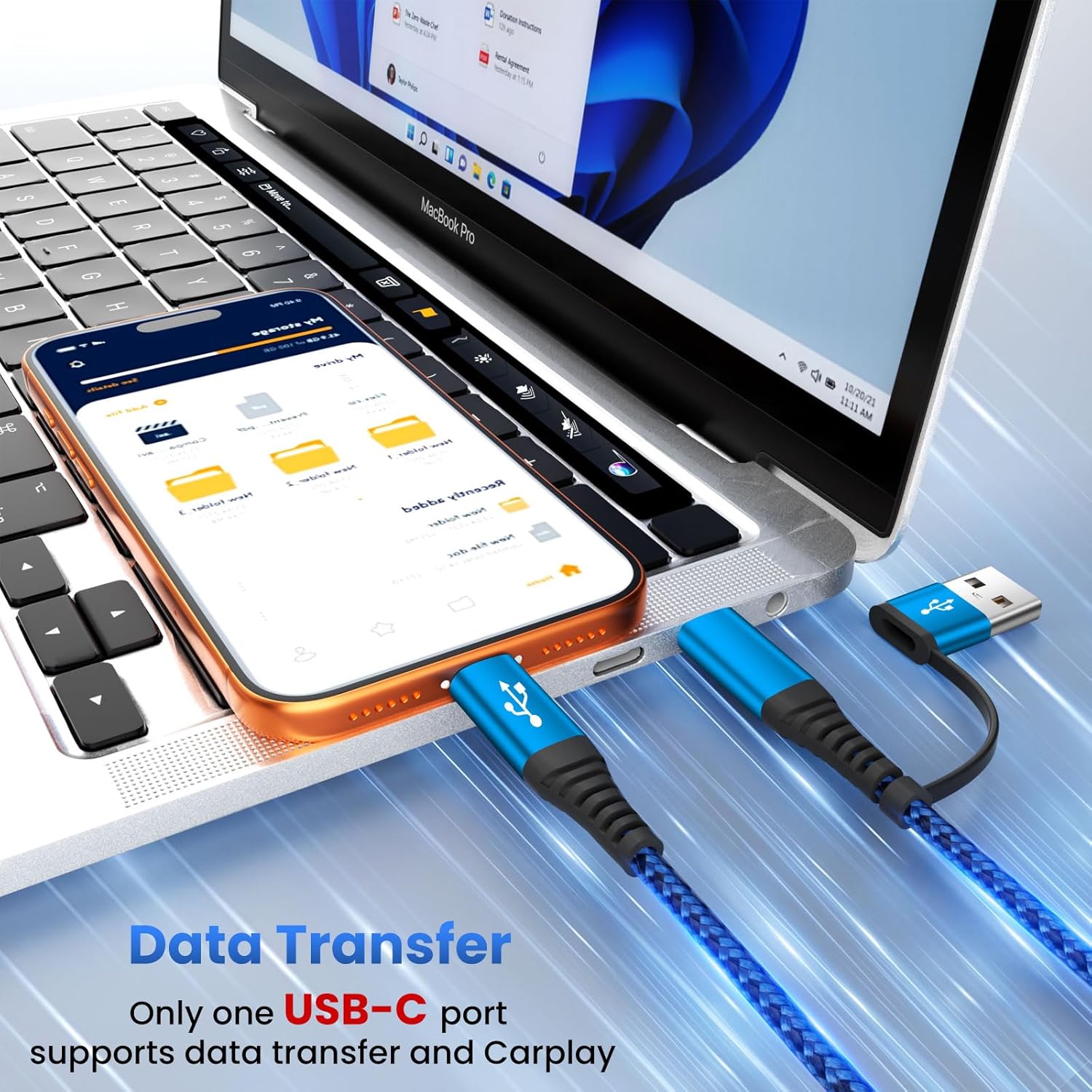 Thumbnail 5 de Multi Charging Cable for iPhone & Watch Charger (4-in-2 with Dual Type-C/IP + iWatch Ports), 5FT Travel Nylon Cord