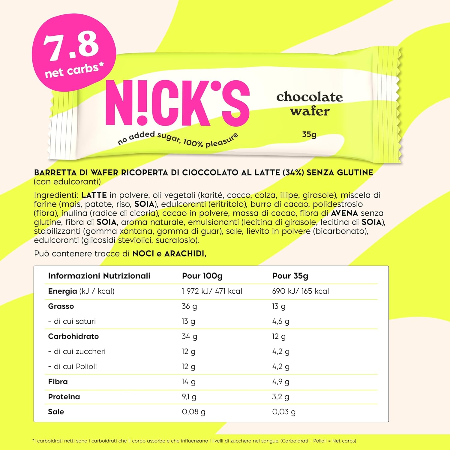 Detalle 2 de NICKS Wafer al cioccolato low carb 24 pezzi, 35 g ciascuno 🍫