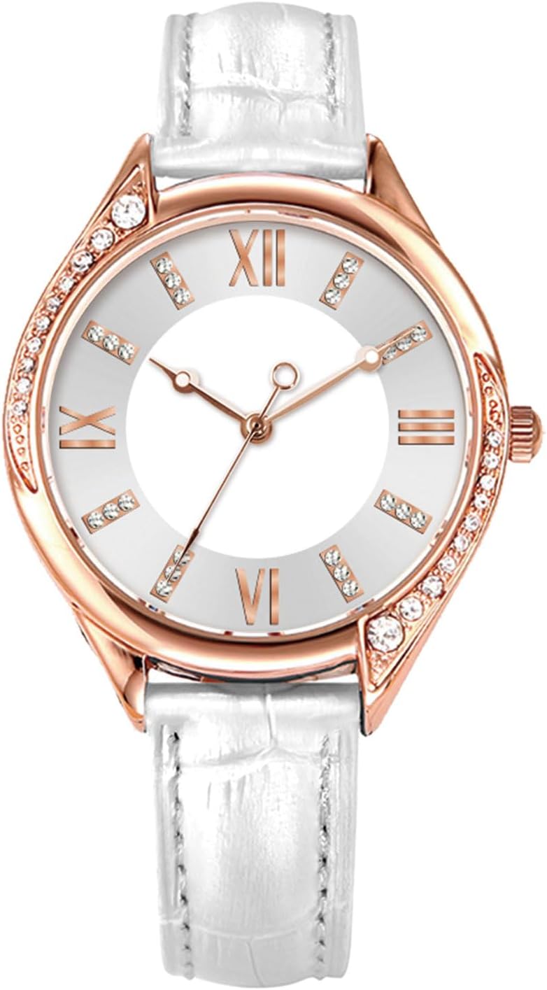 Detalle de Comtex Modische Damen-Armbanduhr Analog Quarz Weiß Zifferblatt – Roségold Gehäuse und Diamanten