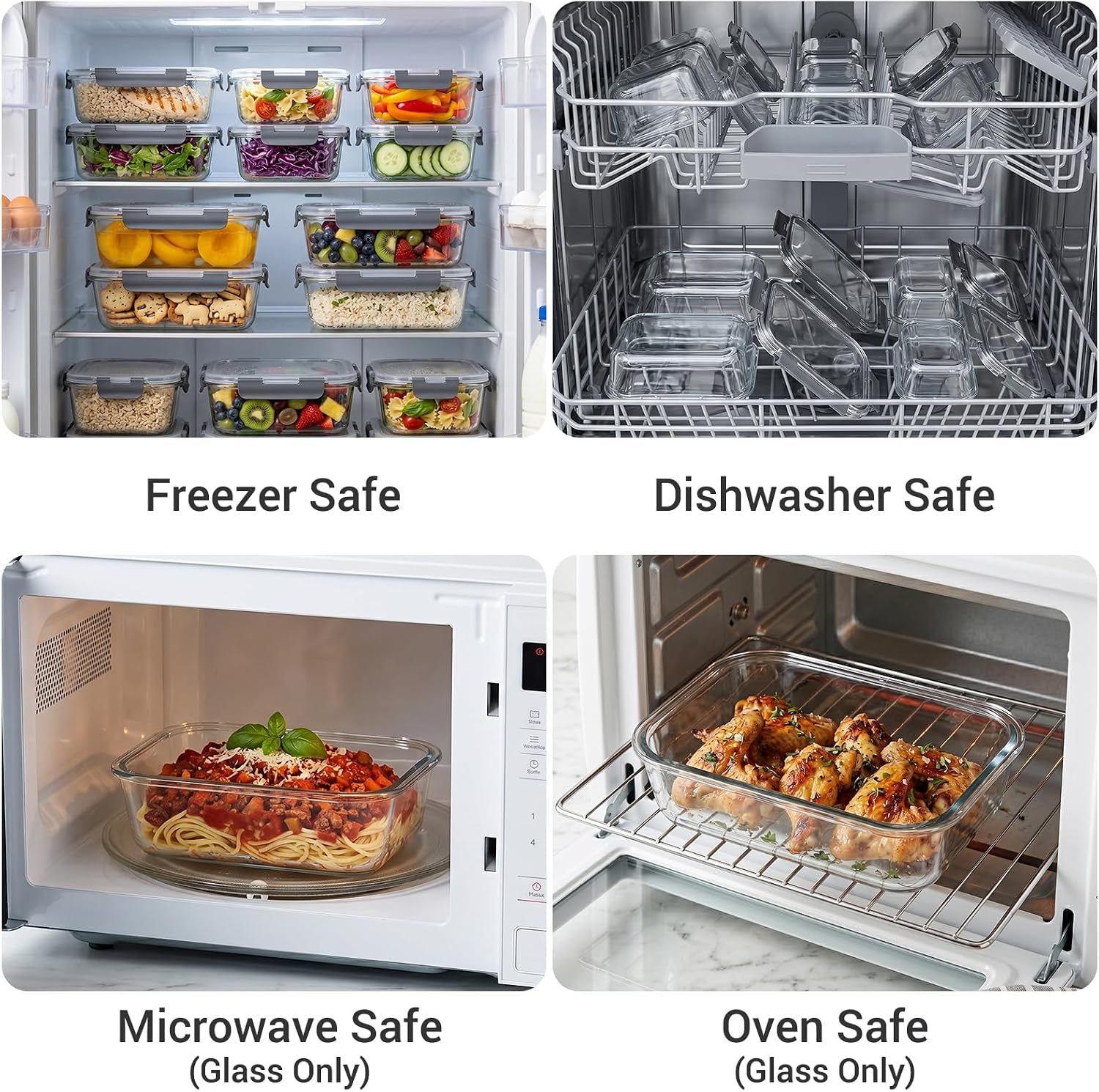 Detalle de Dealusy Glass Food Storage Containers, 36 oz & 12 oz, Gray, 10-Pack