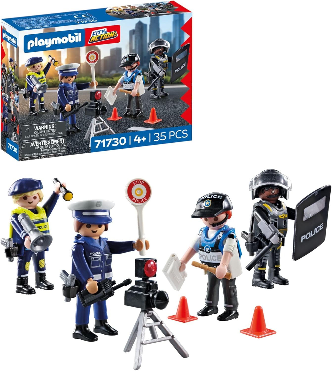 Detalle de PLAYMOBIL Figurenset Polizei – Rollen-Spiel mit 4 Figuren für Abenteuer im Polizeialltag ab 4 Jahren