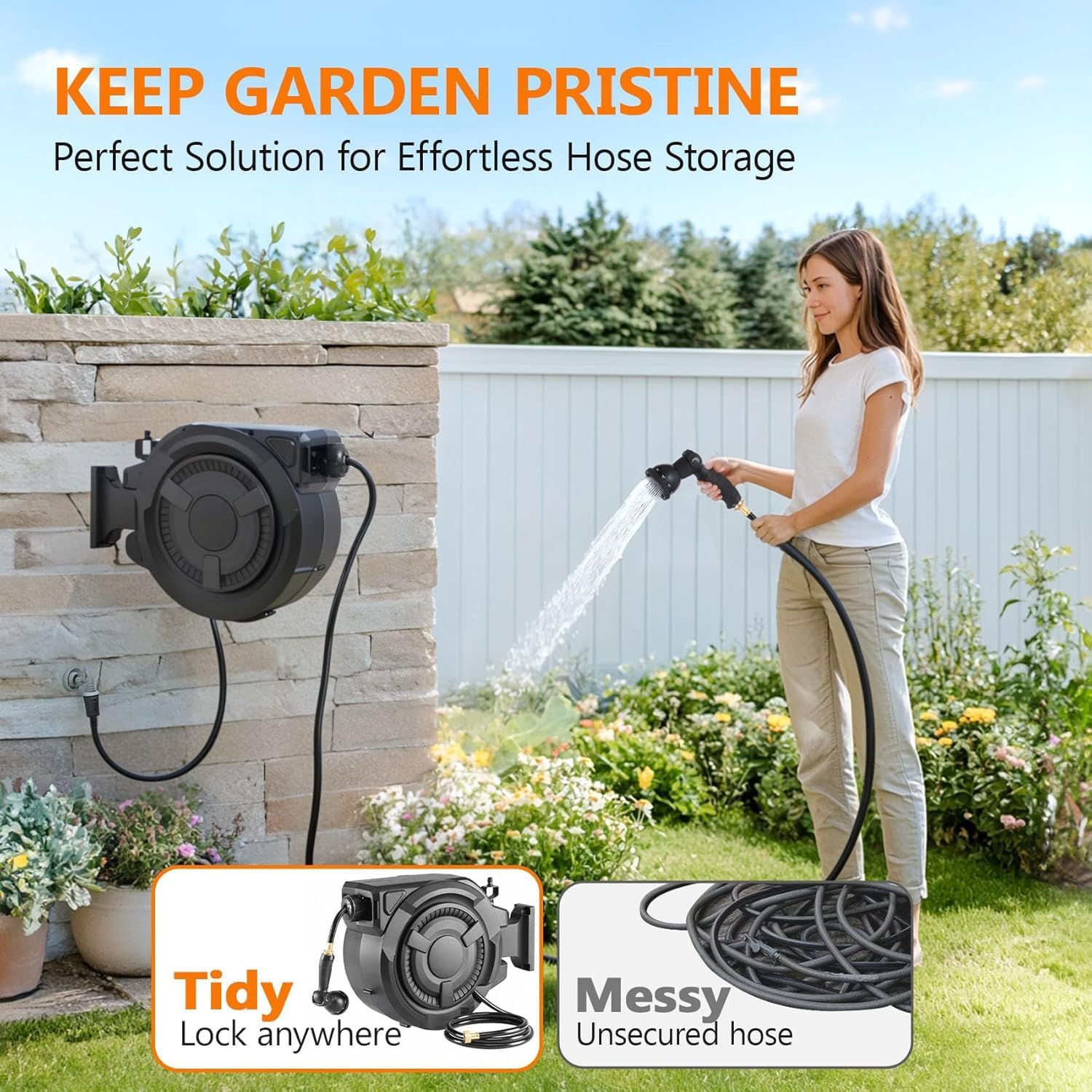 Detalle 2 de wikiwiki WK-JGQ01 Retractable Garden Hose Reel, 1/2 in x 100 ft
