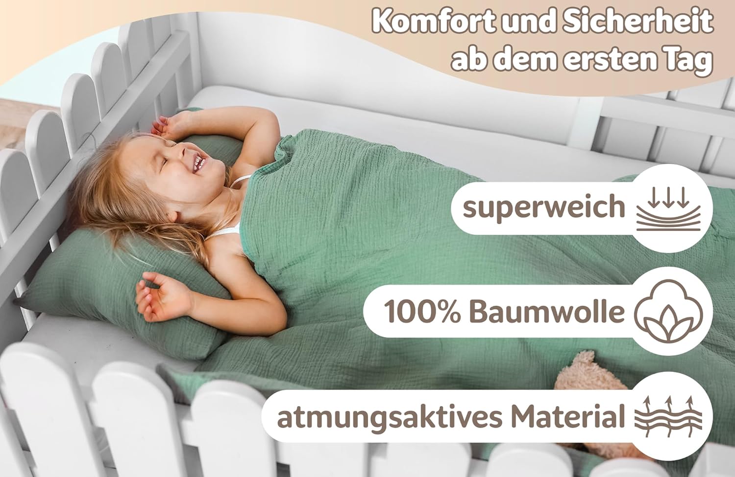 Thumbnail 3 de Parure de lit enfant en mousseline Totsy Baby 100x135 cm (housse de couette + taie) certifiée Oeko-Tex