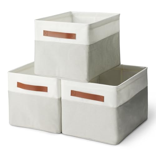 Amazon Basics Cajas plegables con asas de cuero, grande (3) 🏷