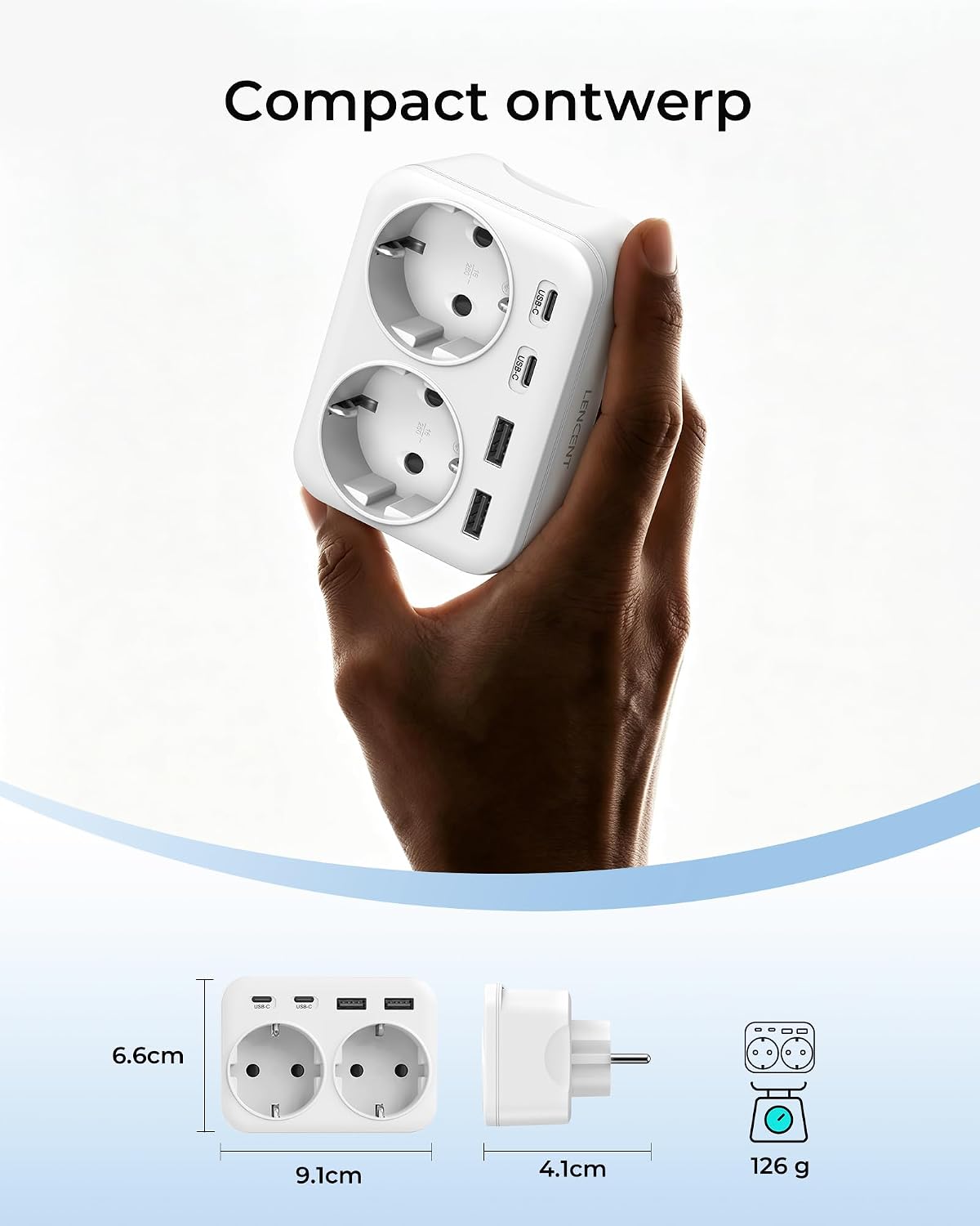 Detalle de LENCENT PA034EUEU stopcontactverdeler met 2 stopcontacten, 4 USB-poorten en 4000 W