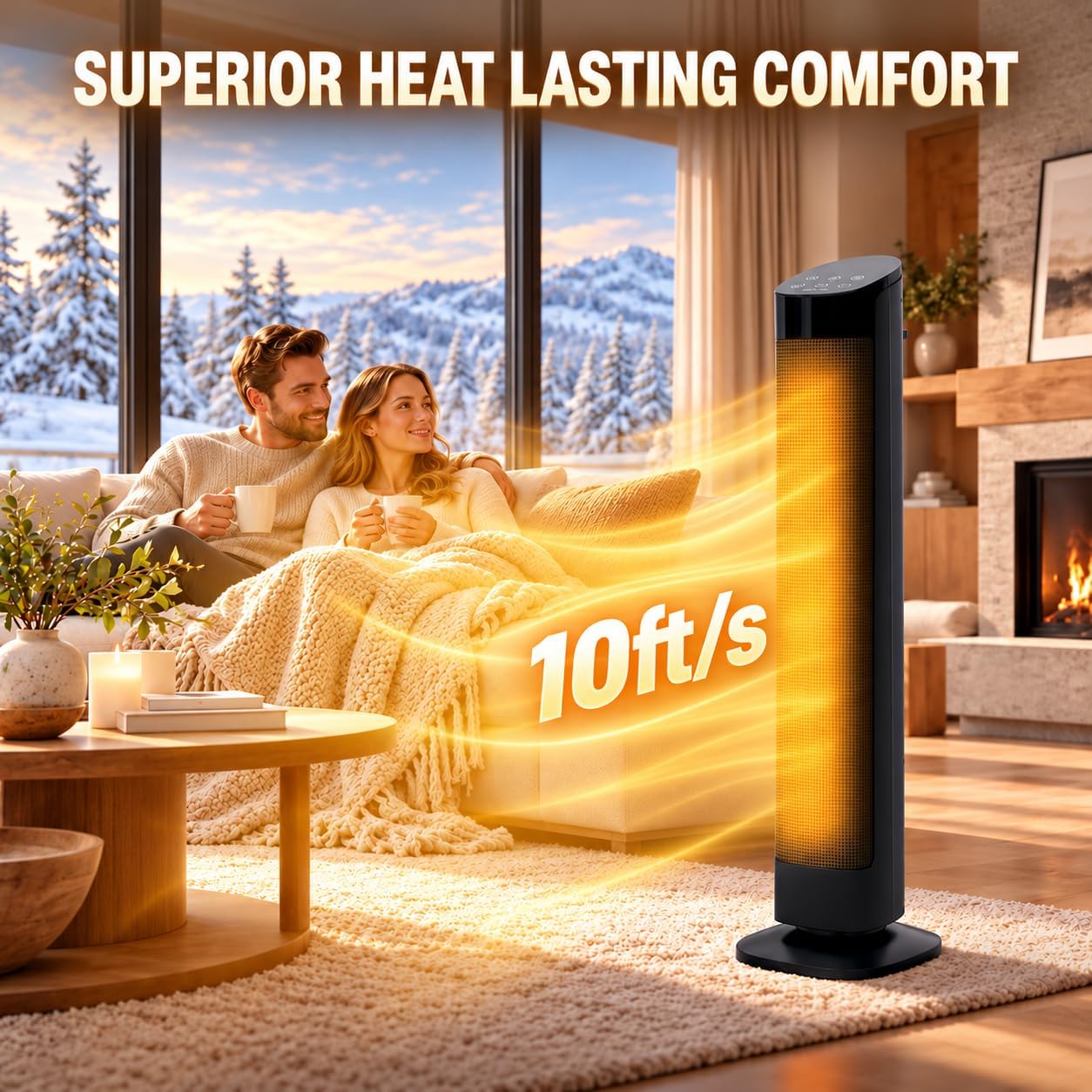 Detalle de Hykolity 24-Inch Space Heater, 1500W PTC Ceramic, ECO Thermostat, 4 Modes