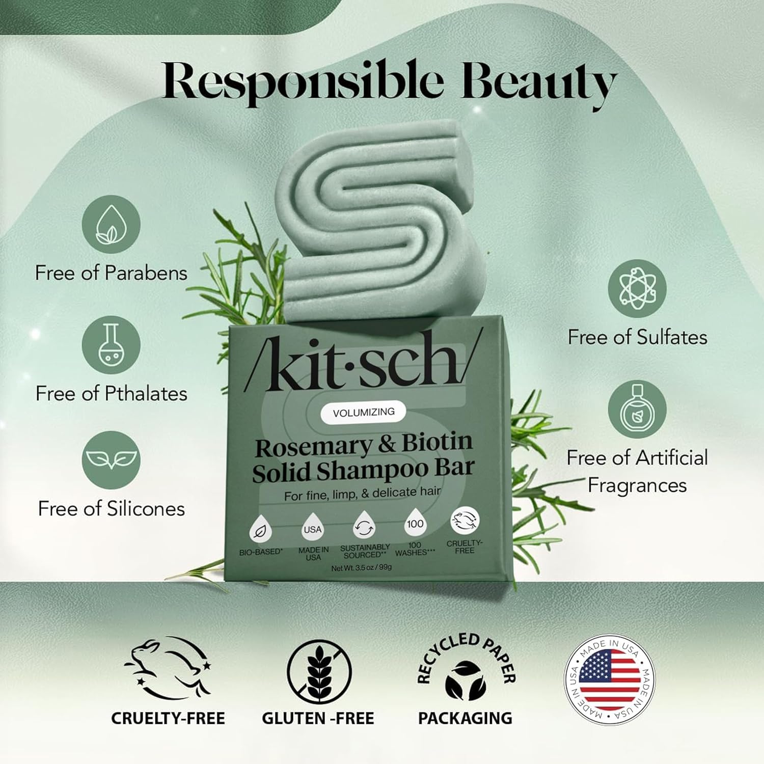 Thumbnail 3 de Kitsch Rosemary & Biotin Shampoo Bar (3.5 oz) — Volumizing, Strengthening Hair Growth Shampoo Bar