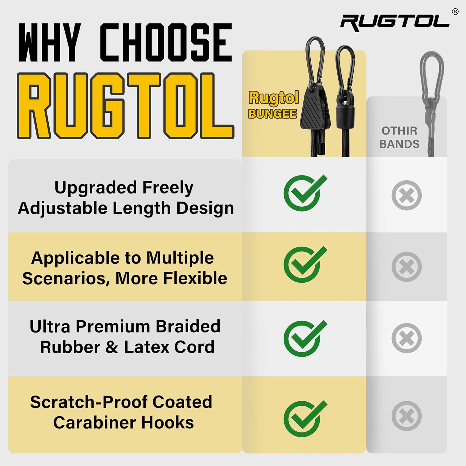 Thumbnail 4 de Rugtol Bungee Cords with Carabiner Hooks – 45cm Adjustable, 6-Pack